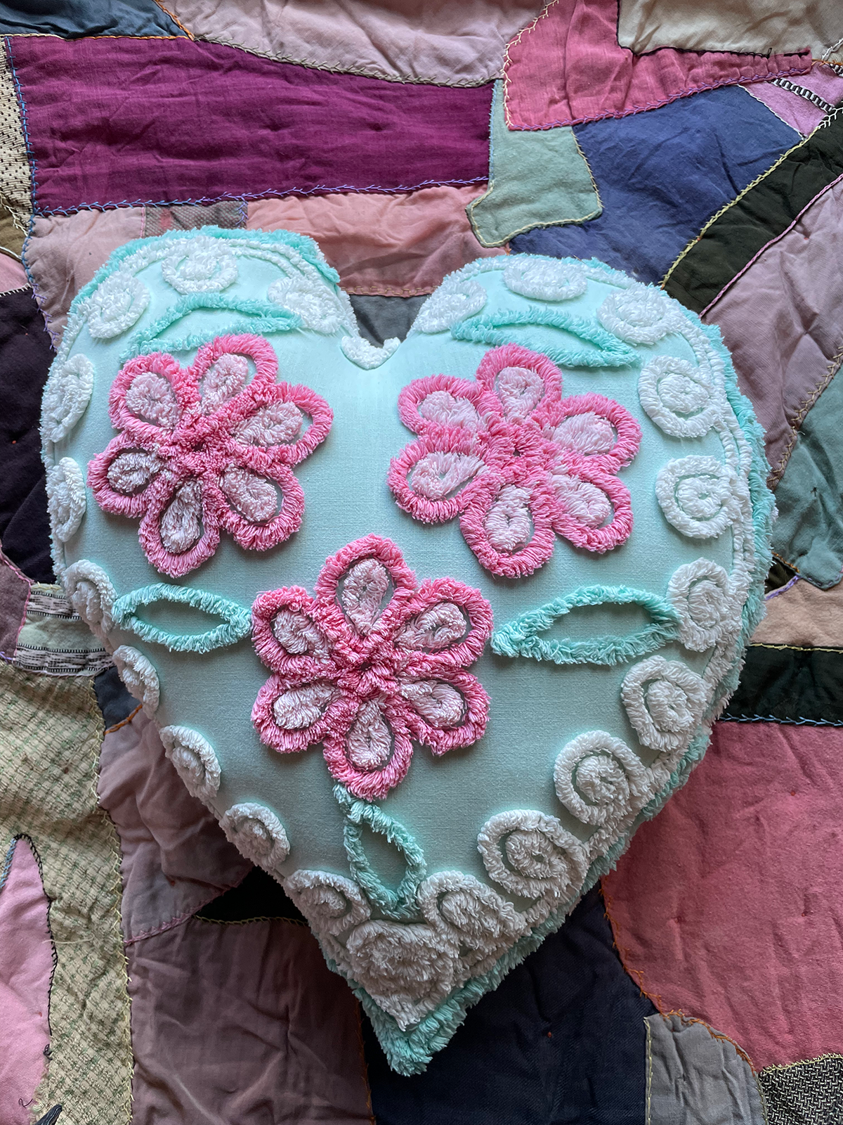 Handmade Chenille Heart Pillow